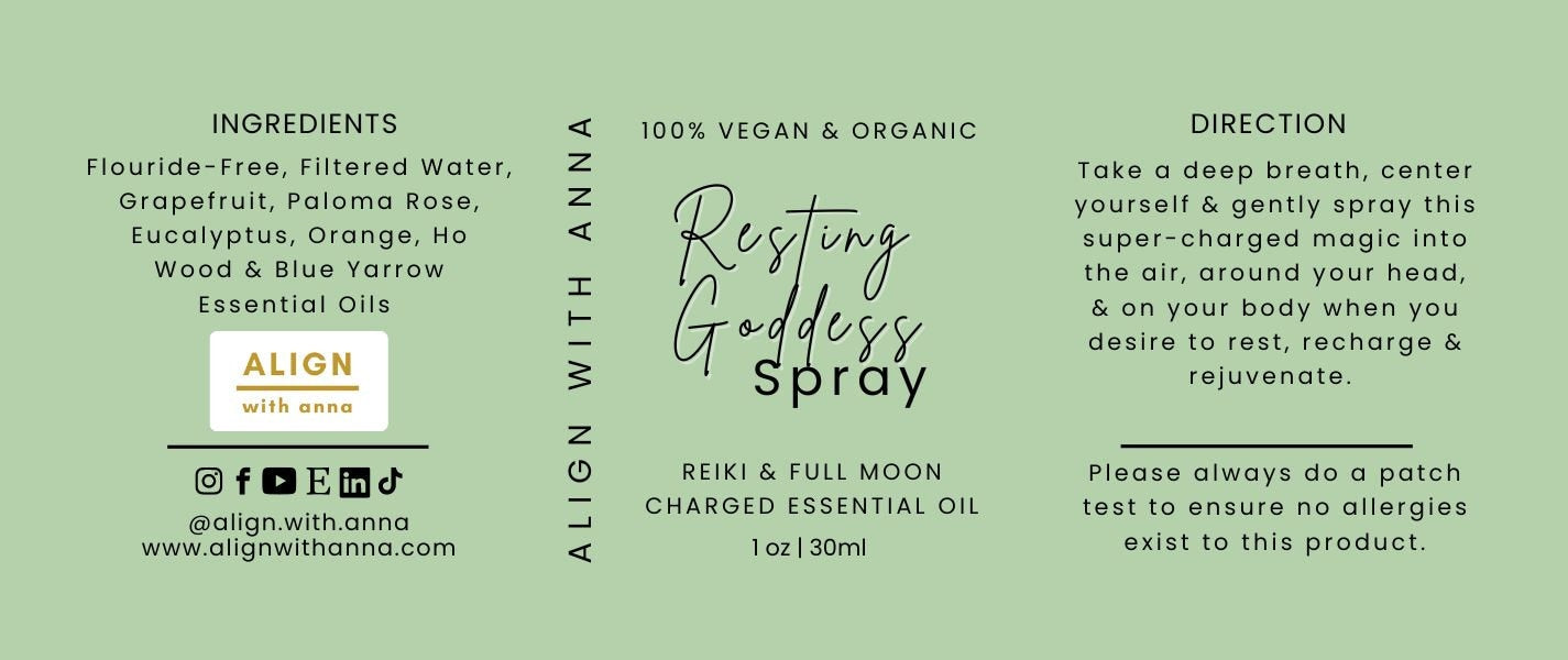 Resting Goddess Spray Perfume from Vegan Essential Oil Mix Fruity Citrus Relaxing Summer Scent Spiritual Protective Oil Calming Relieving