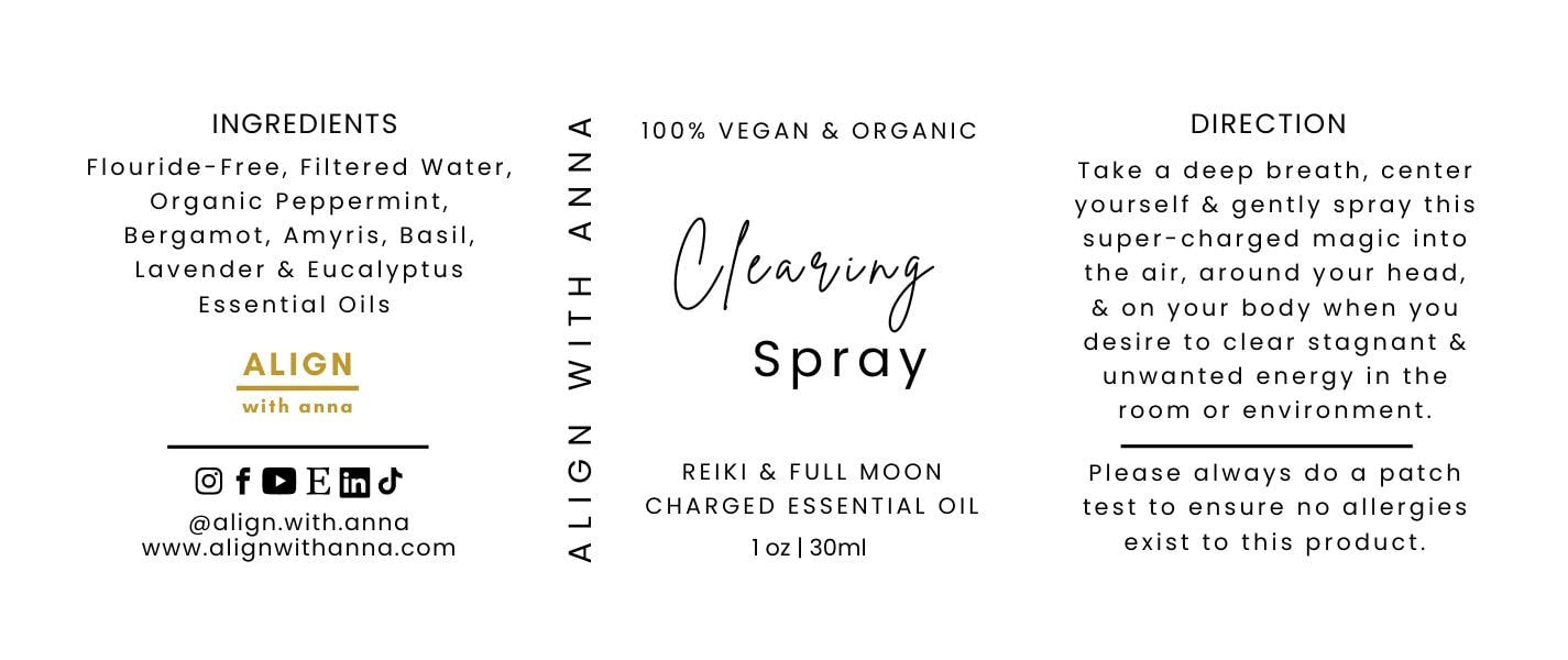 Clearing Spray Spiritual Cleanser Botanical Vegan Peppermint Basil Eucalyptus Aura Reiki Protection Room Self Care Perfume Witchy Spray Align With Anna Anna Ortiz-Aragon Aromatherapy Products Women Made The Pachamama Shift